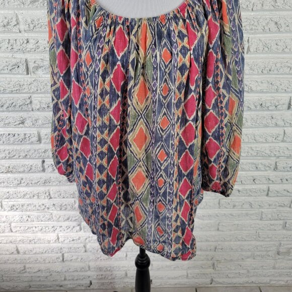 Chaps Womens Top 1X Plus Tunic 3/4 Sleeve On Off Shoulder Blue Geometric GEO247E - Picture 4 of 10